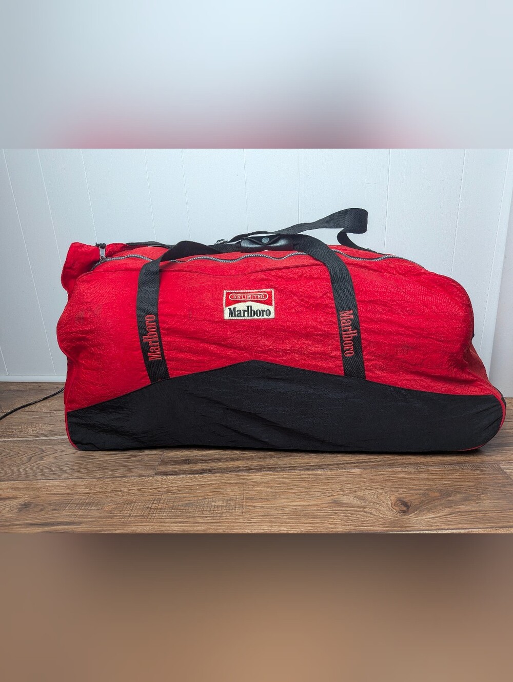 Vintage Marlboro Large Wheeled Duffle Bag 36"x13"x16" Dual Zipper Top Closure